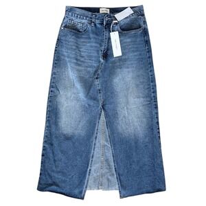 Driftwood Size 30 Waist Light Blue A-Line Frayed Denim Skirt Front Split NWT